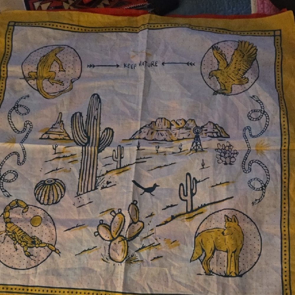 Nature-Themed Bandana with Cactus and Animal Print